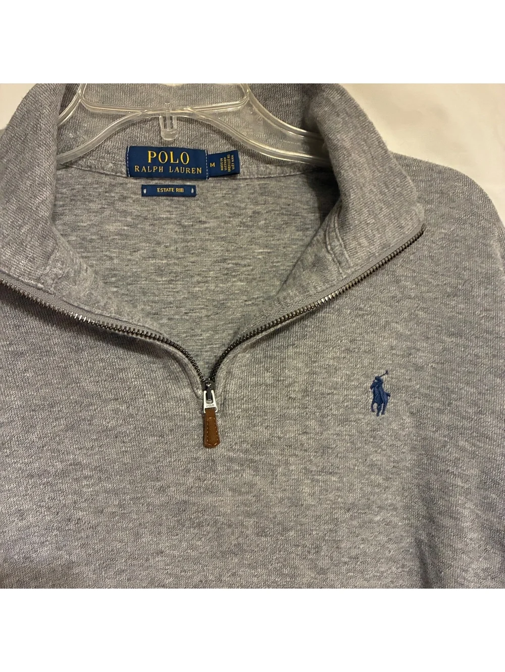 Polo Ralph Lauren Men's Gray Estate Rib Mock Neck Quarter Zip Pullover Size Med